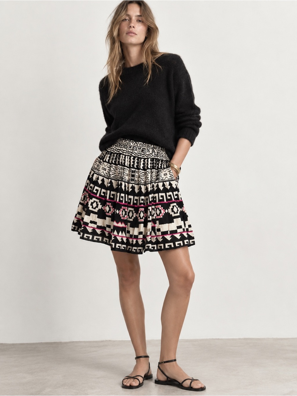 Aztec Graphic Print Mini Skirt With Embroidery Detail